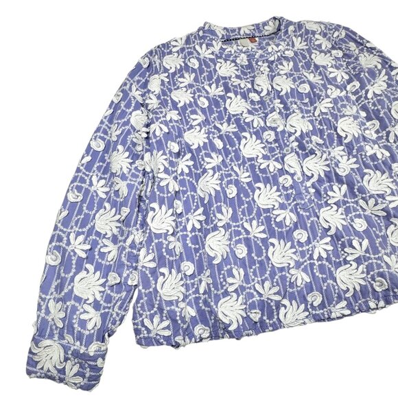 Anthropologie Pilcro Embroidered Floral Blouse SZ M Long Sleeve Cottage Boho - Picture 5 of 13